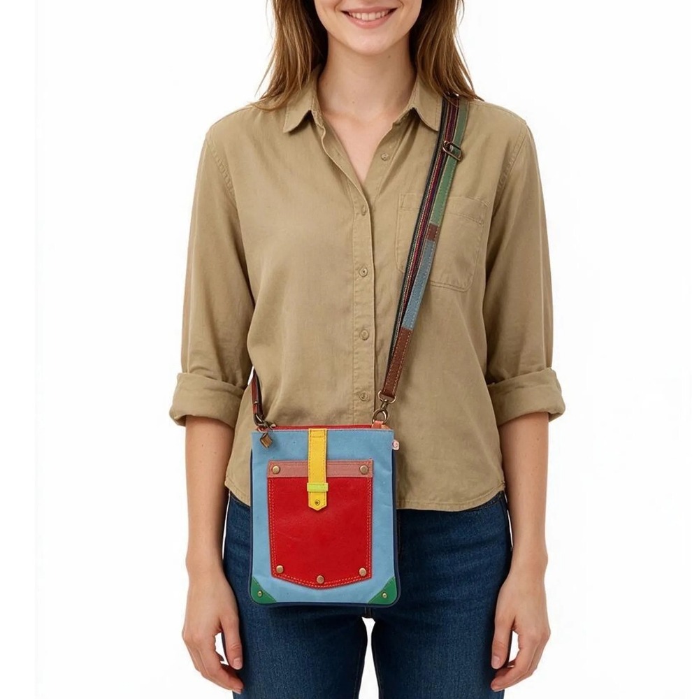 Vaan & Co Leather Colorblock Crossbody Bag Multicolor Rainbow Strap